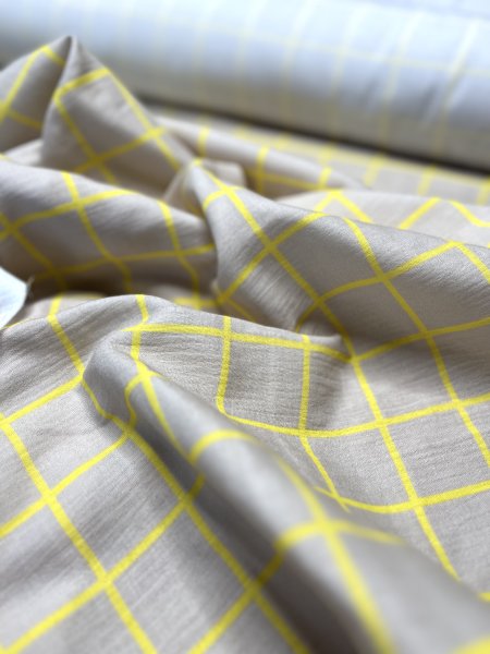 Musselin Grid beige lemon 4x4